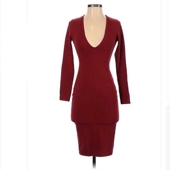 EXPRESS Long Sleeve Sexy Bodycon Midi Red Dress Size XS - Picture 1 of 3